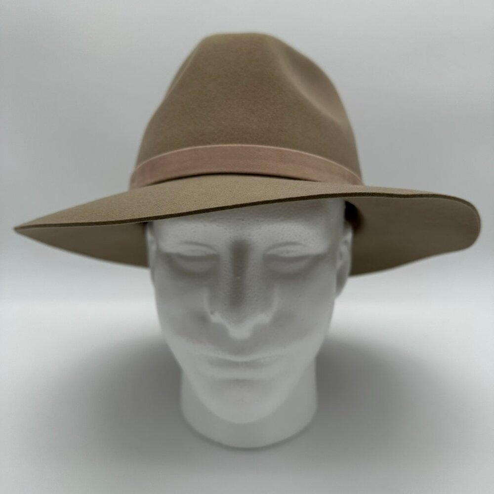 Phenix Women's Short Brim 100% Wool Suede Trim Fedora Hat, OSFM, Beige